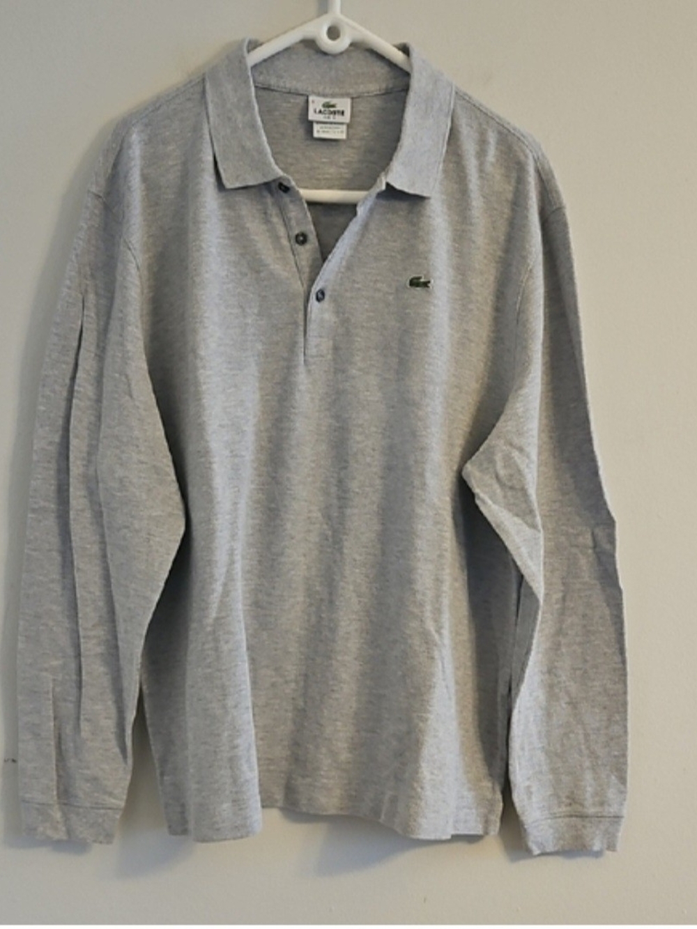 Lacoste Men's Long Sleeve Polo in Light Grey with Green Crocodile